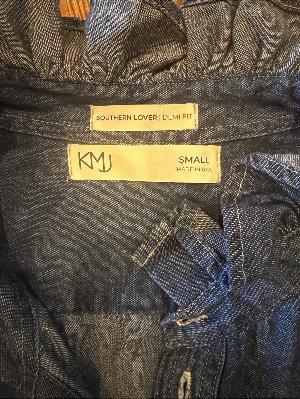 KMJ Southern Lover Denim Denim Ruffle Button-Front Shirt - Picture 9 of 10